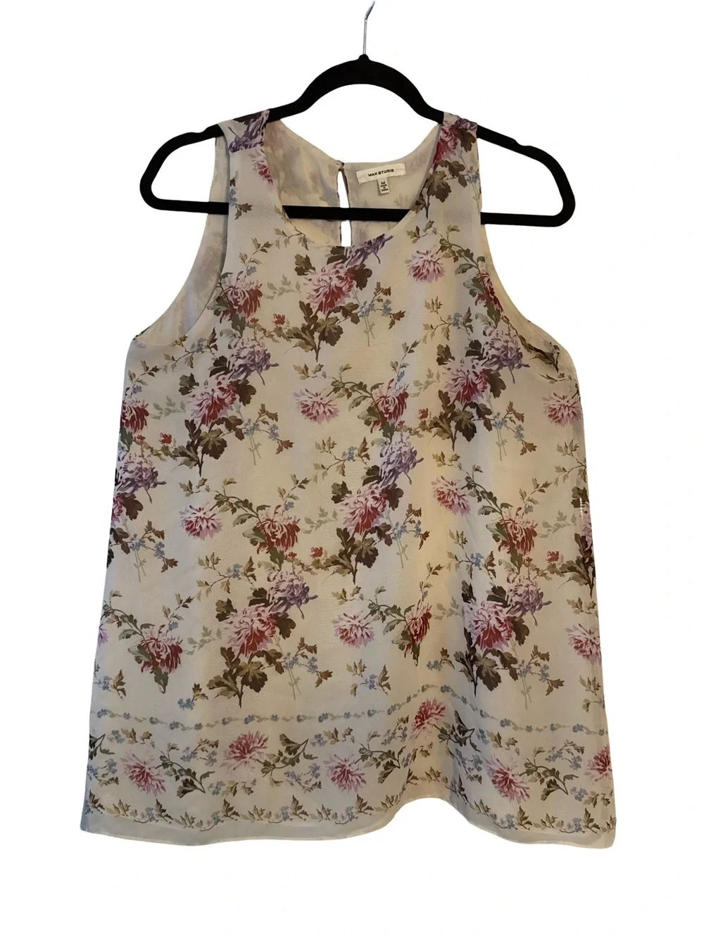 Max Studio Cream Floral Sleeveless Camisole with Pink & Purple Blooms